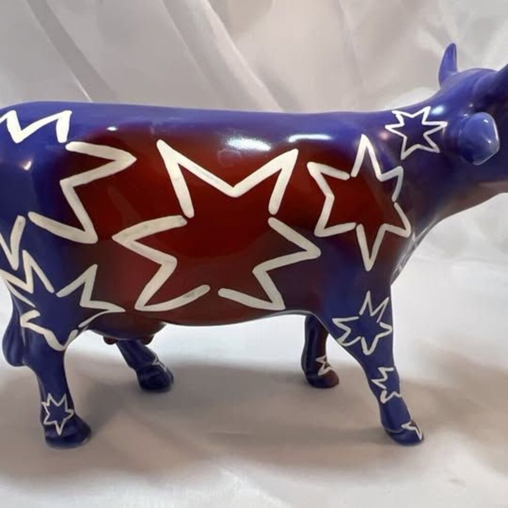 CowParade Moolennium Y2K Cow Figurine -- 2000 Retired, Maroon & Purple with Whit